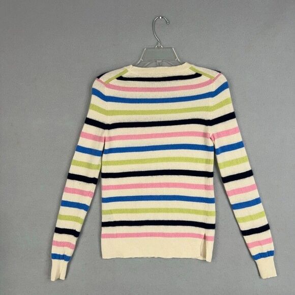 Saks Fifth Avenue Sweater Womens Small Cream Pink Blue Striped Cashmere Luxury - Picture 6 of 13